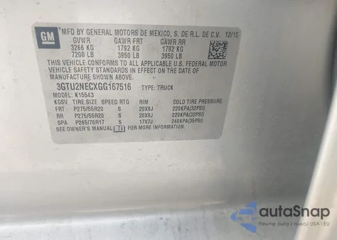 2016 GMC Sierra 1500 Slt from USA, damaged, VIN 3GTU2NECXGG167516